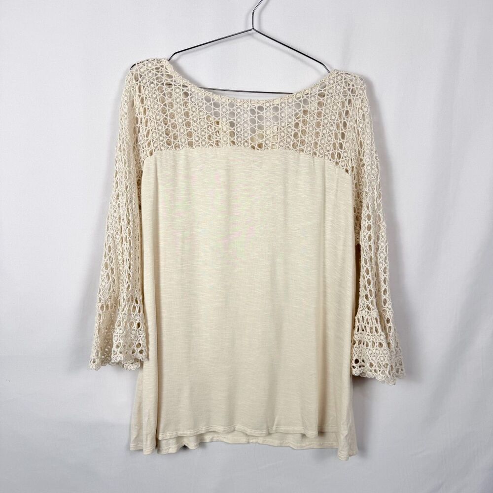 Adiva Beige Crochet Bell Sleeve Whimsical Boho Cottagecore Women's 1X